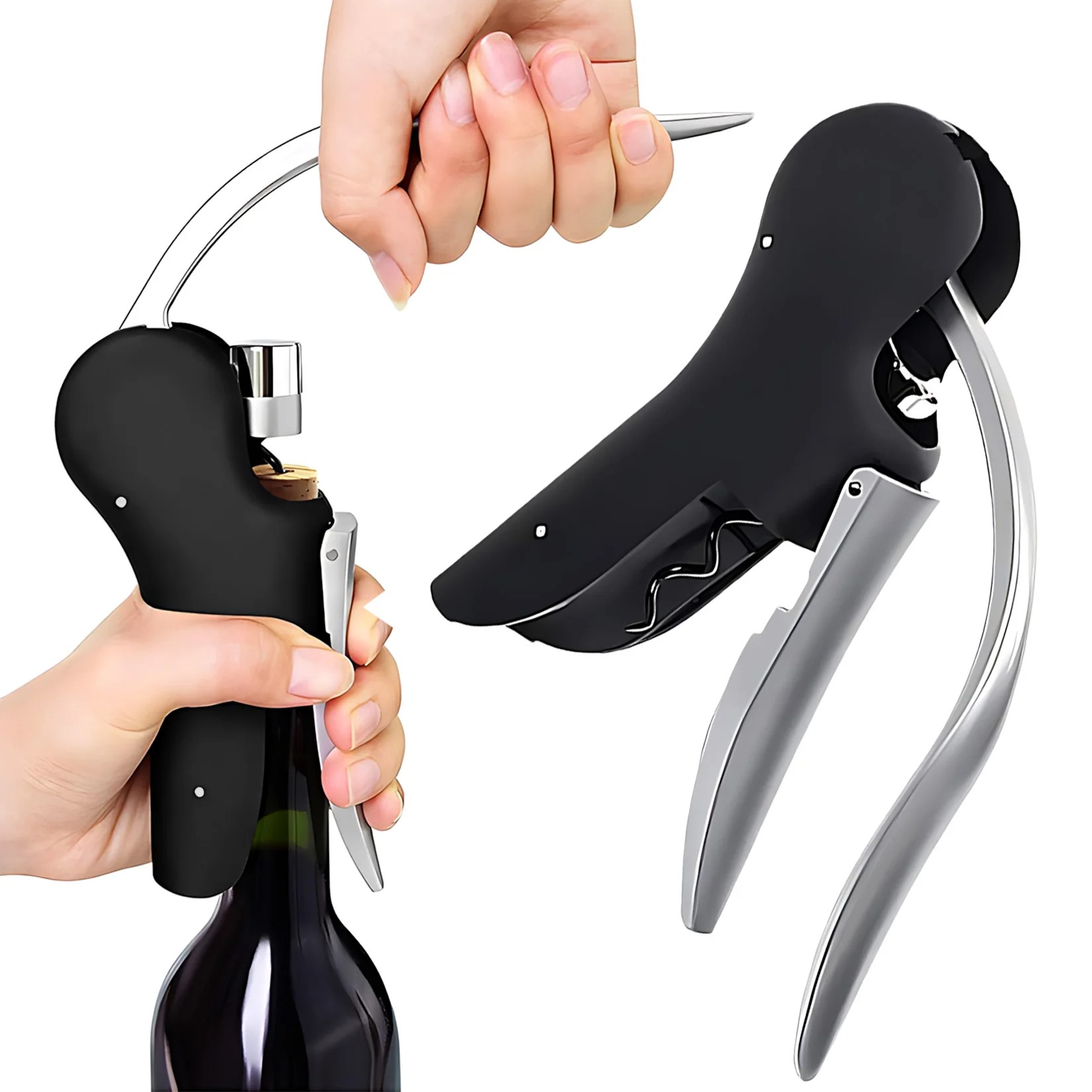 Cork Screw Lever - ชุดอุปกรณ์เปิดขวดไวน์ที่สะดวกสบาย พร้อมที่ตัดฟอยล์ ที่เปิดขวดแบบคันโยก ที่เจาะจุกไวน์ อุปกรณ์เสริมในครัว