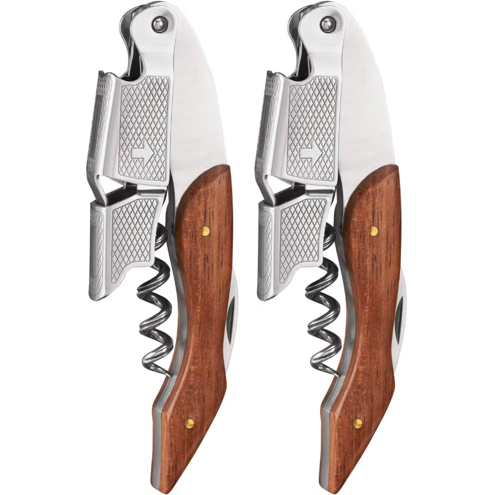 Cork Screw Lever - ที่เปิดขวดไวน์แบบคู่ คันโยกคู่ สปริงในตัว ทำจากสแตนเลสและไม้ ทนทาน ใช้งานได้หลากหลาย