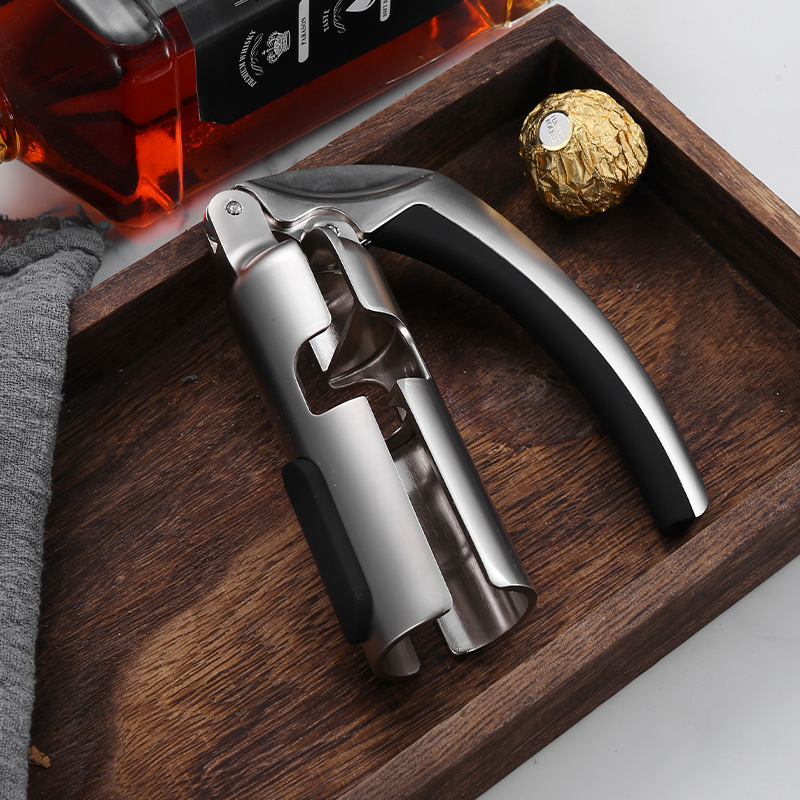 Cork Screw Lever - ที่เปิดขวดไวน์กึ่งอัตโนมัติแบบมืออาชีพ ผลิตจากโลหะผสมสังกะสี พร้อมคันโยกสแตนเลส สำหรับขวดแชมเปญ เหมาะสำหรับใช้ในบ้าน บาร์