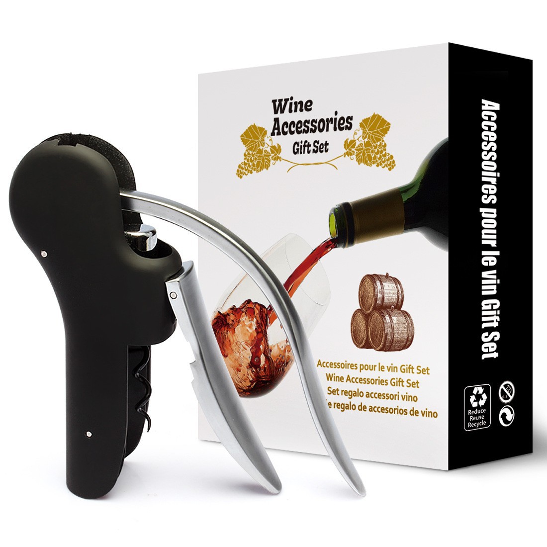 Cork Screw Lever - ชุดที่เปิดขวดไวน์แบบคันโยก รูปทรงกระต่าย พร้อมที่ตัดฟอยล์และที่เปิดขวดแบบเกลียว กล่องของขวัญอุปกรณ์เสริมสำหรับบาร์ไวน์