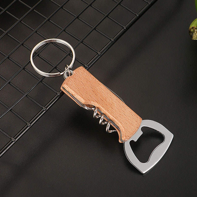 Beer Wine Hobby - 10 ชิ้นพวงกุญแจที่เปิดขวดเบียร์สแตนเลสสตีลไม้ Handle Corkscrew ที่เปิดไวน์ Bar