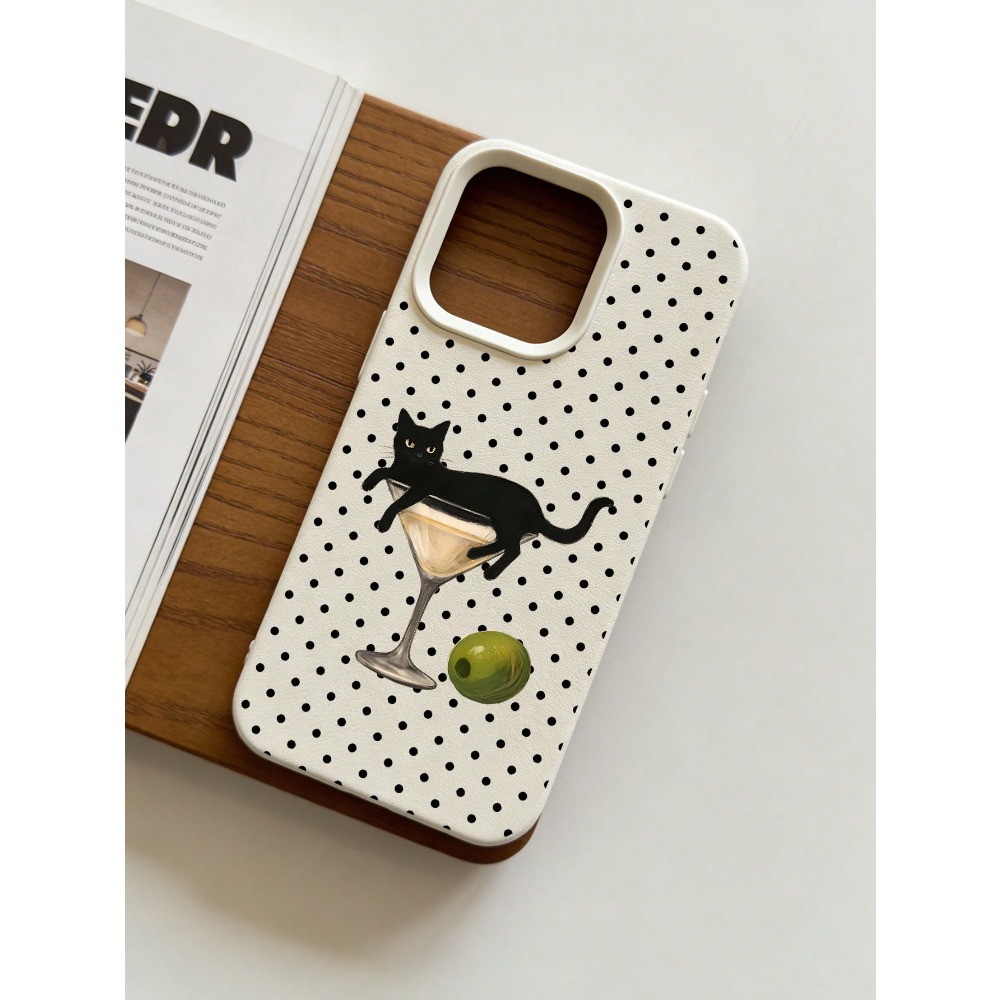 Wine & Beer Hydrometer - เคสโทรศัพท์ลายภาพวาดแมวในแก้วไวน์ สำหรับ iPhone 17/16/16ProMax/15/14/13/12ProMax/11/11Pro ป้องกันการตกกระแทก