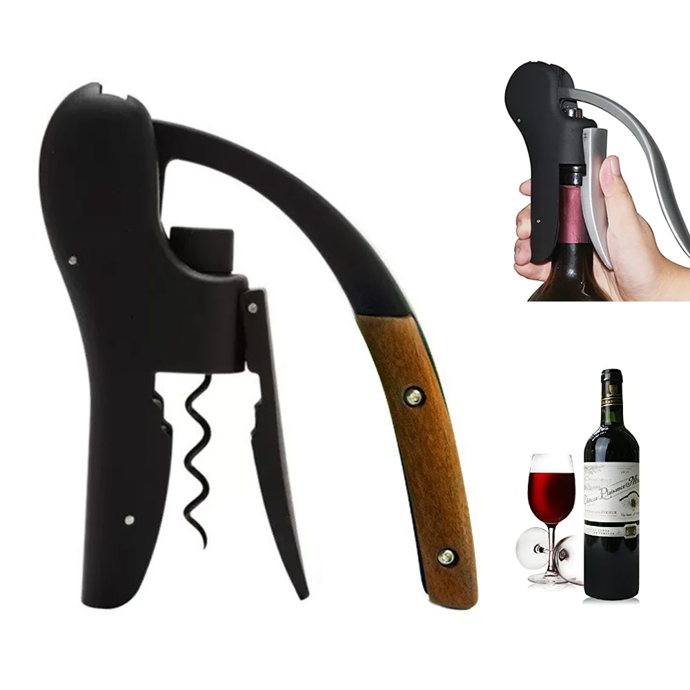Cork Screw Lever - ที่เปิดขวดไวน์แบบก้านยาว - ที่เปิดขวดแบบใช้มือพร้อมที่ตัดฟอยล์ ดีไซน์แนวตั้ง ด้ามจับไม้ ABS