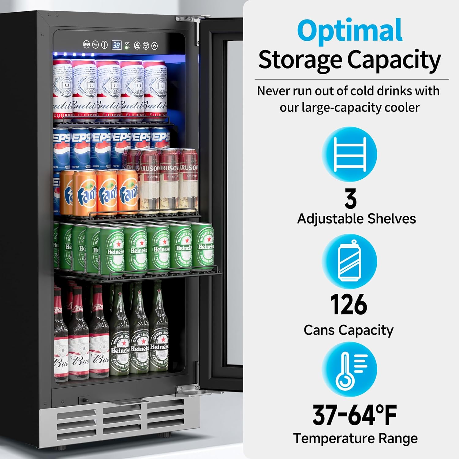Wine And Beer Undercounter Fridge - ตู้เย็นแช่เครื่องดื่มใต้เคาน์เตอร์ขนาด 15 นิ้ว ความจุ 126 กระป๋อง